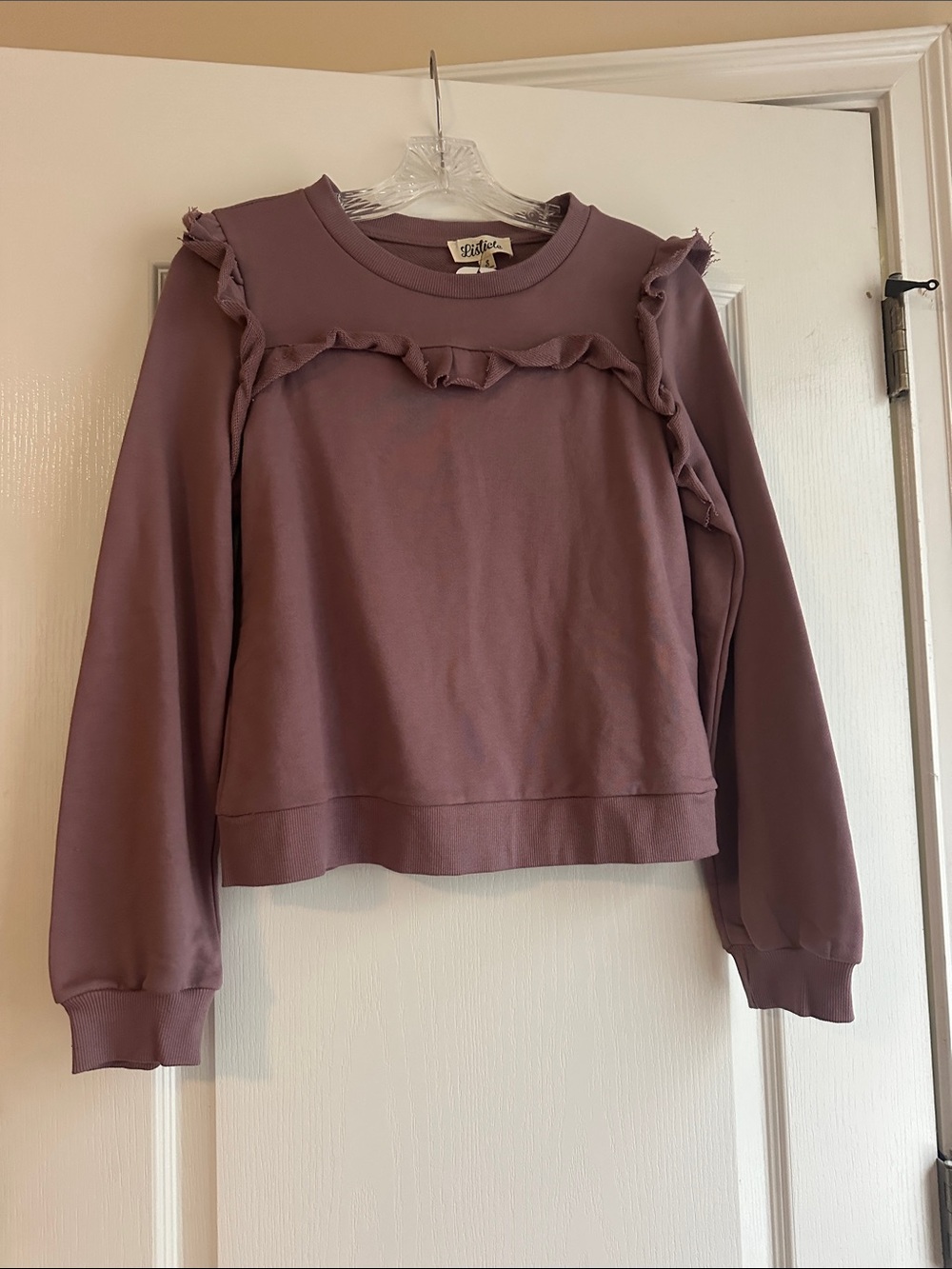 Listicle Mauve Ruffle-Trim Crewneck Sweatshirt